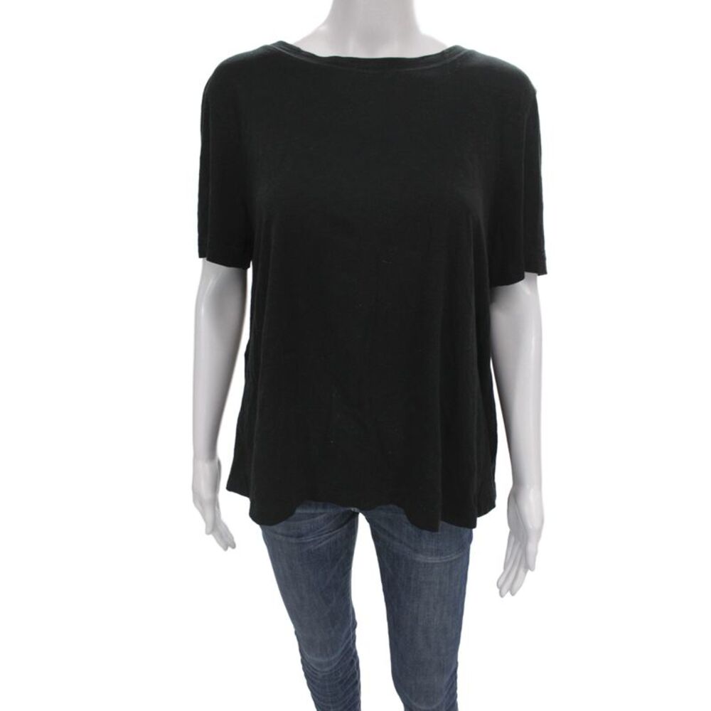 Lisa Todd Women Basic Black Pima Cotton Round Neck Short Sleeve T-Shirt Size M